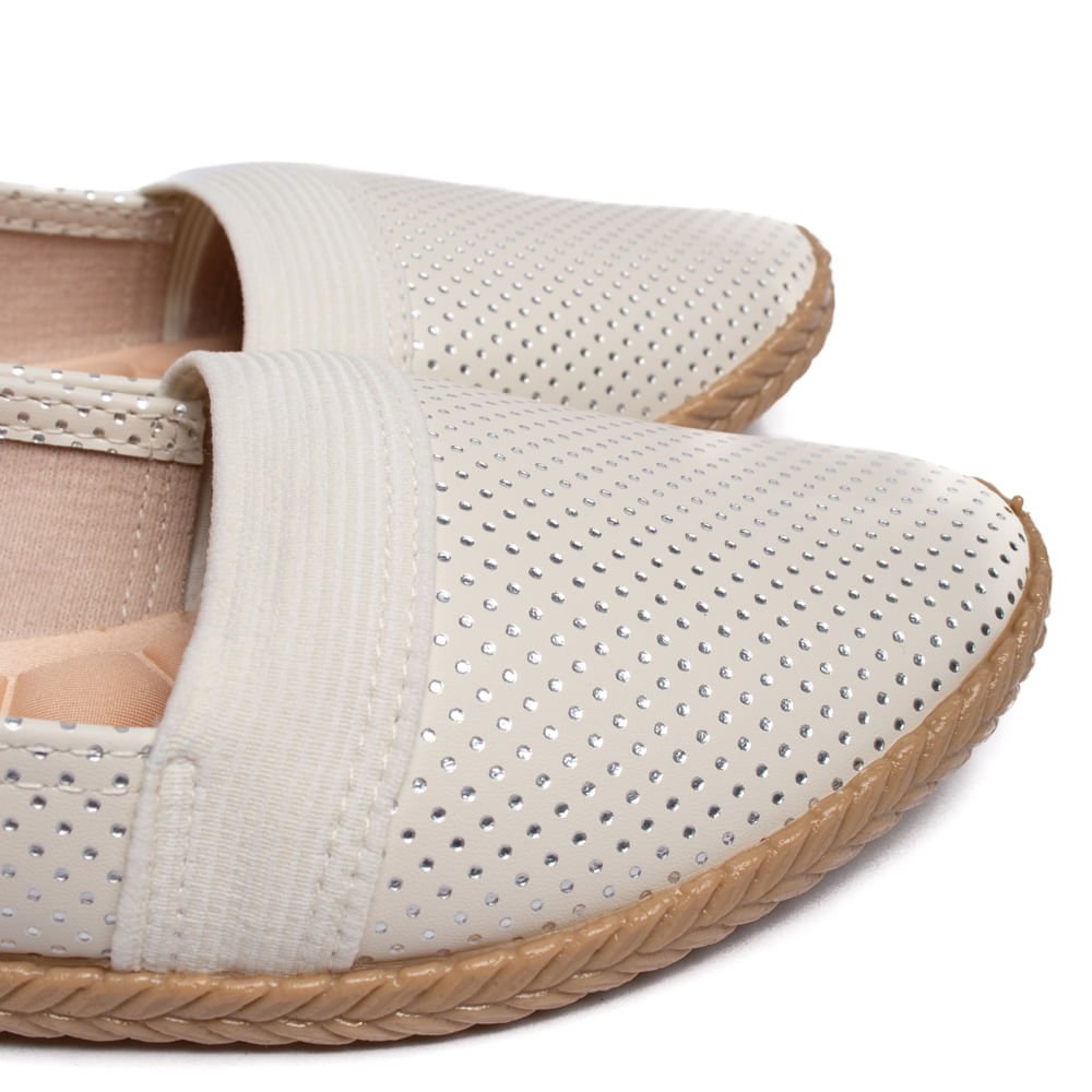 Sapatilha Feminina Moleca Napa com Detalhes Metalizados Off White Branco 7