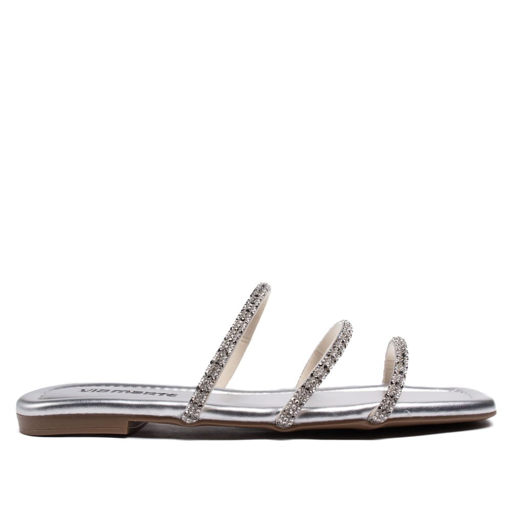 Rasteira Feminina Via Marte Tiras com Strass Prata Prata 1