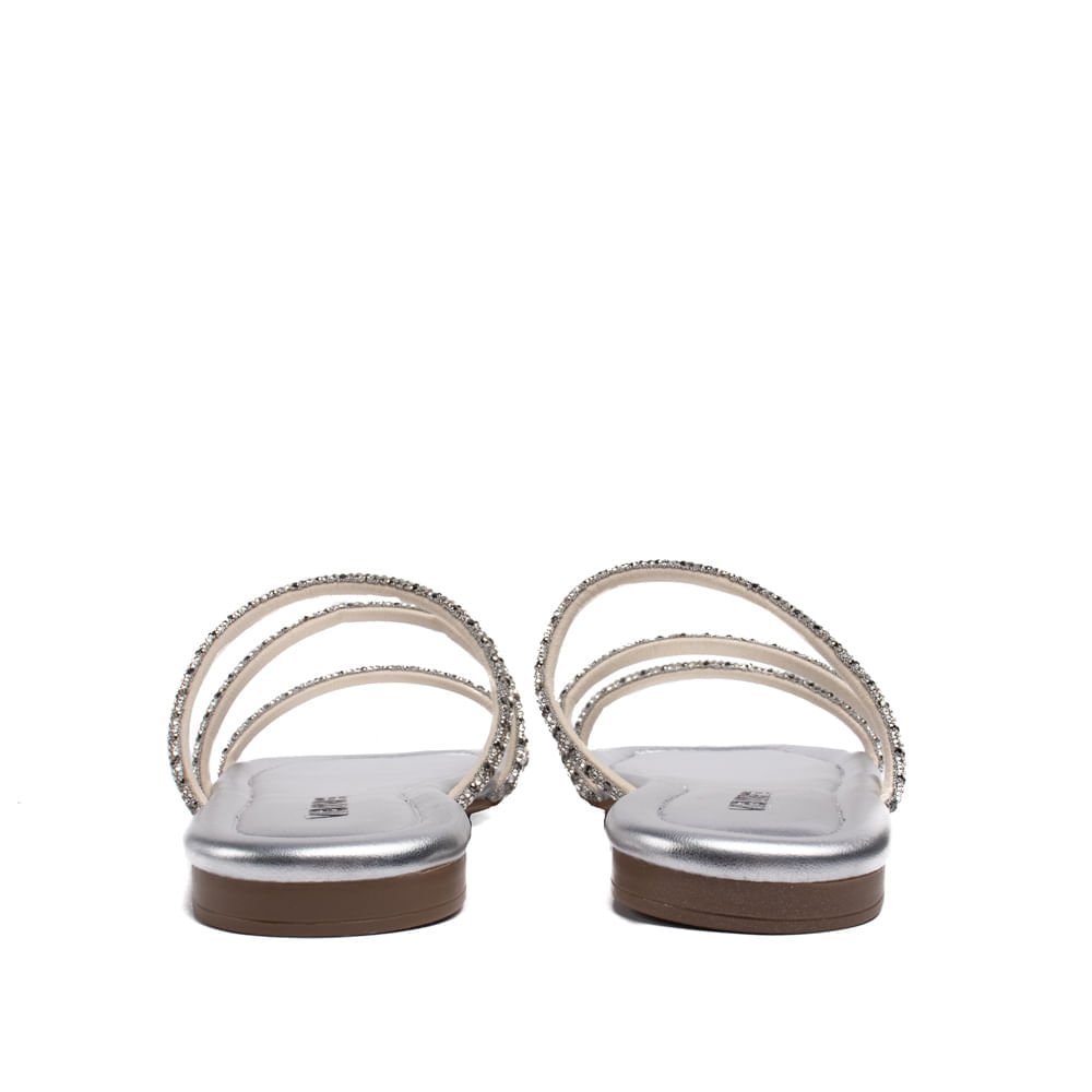 Rasteira Feminina Via Marte Tiras com Strass Prata Prata 3