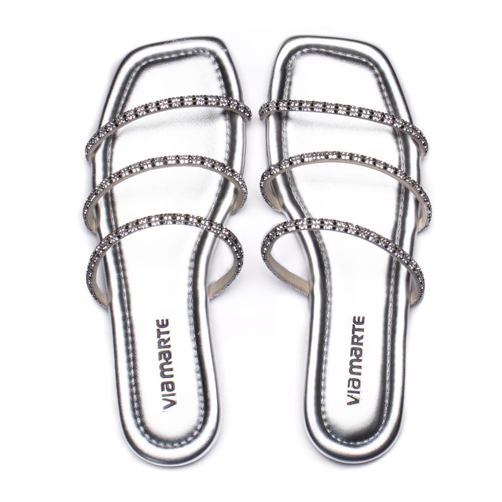 Rasteira Feminina Via Marte Tiras com Strass Prata Prata 4