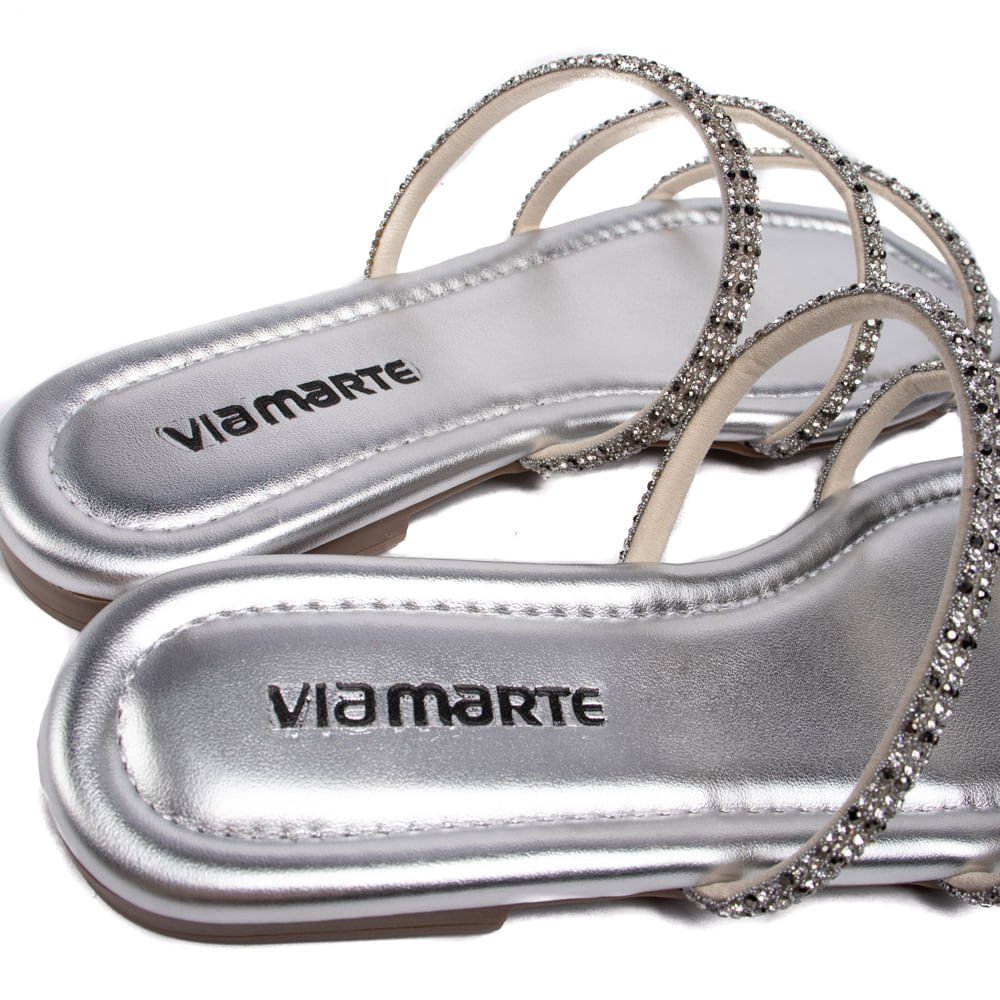 Rasteira Feminina Via Marte Tiras com Strass Prata Prata 5