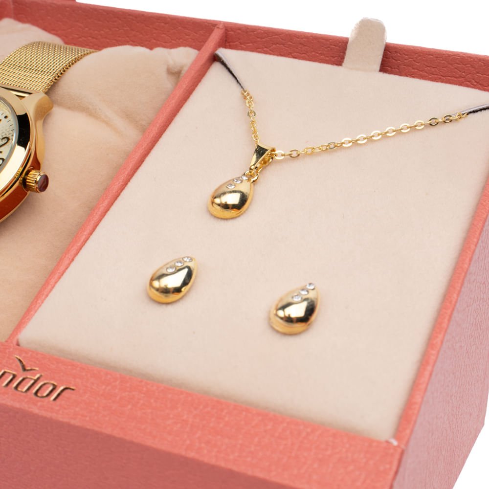 Relógio Feminino Condor com Brilho CO2039MUC/K4D com Conjunto Dourado Dourado 5