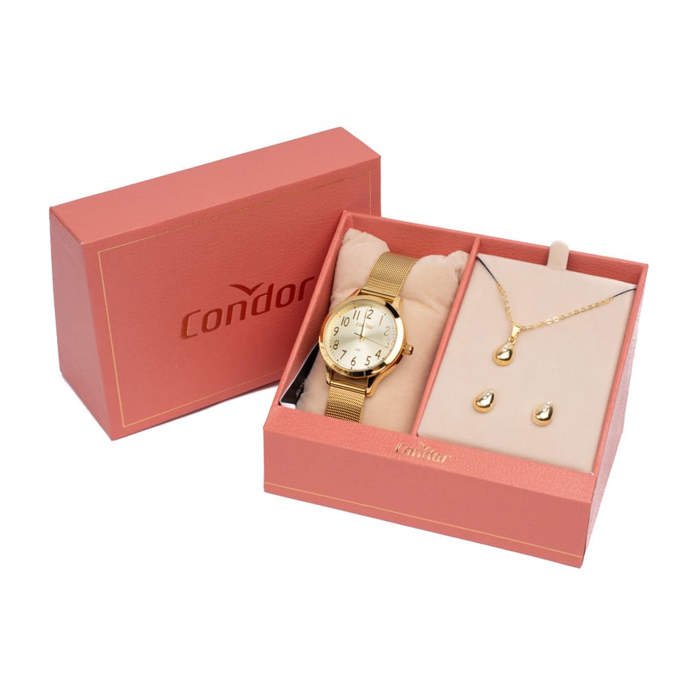 Relógio Feminino Condor com Brilho CO2039MUC/K4D com Conjunto Dourado Dourado 7
