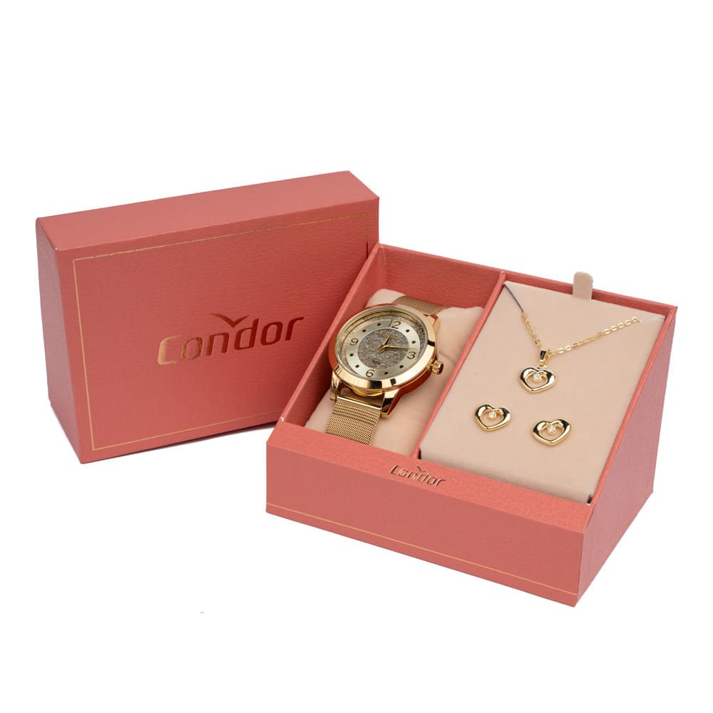 Relógio Feminino Condor com Brilho CO2039MUC/K4D com Conjunto Dourado Dourado 5