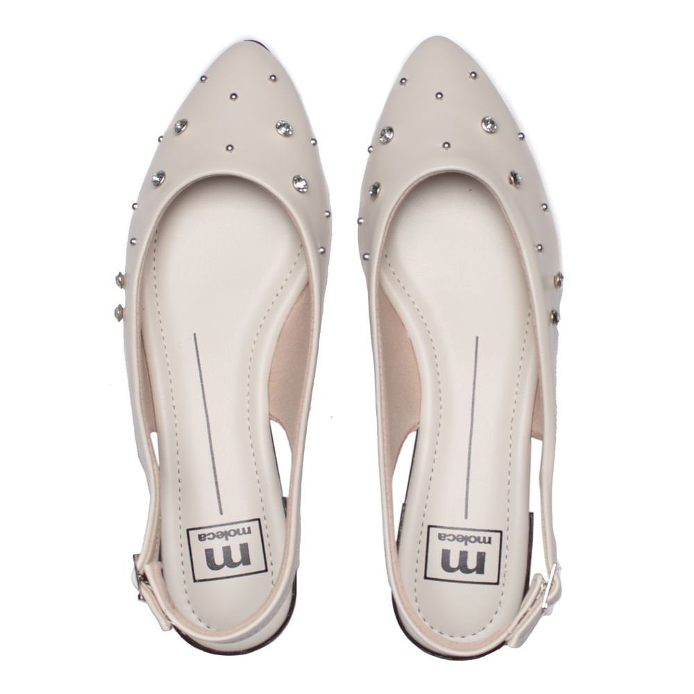 Mule Feminino Moleca em Napa Turim com Pedrarias Off White Branco 4