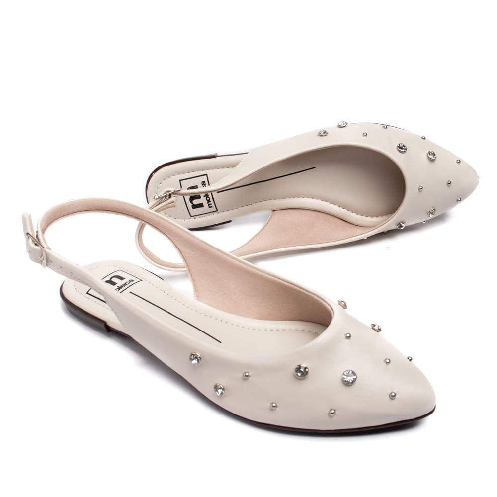 Mule Feminino Moleca em Napa Turim com Pedrarias Off White Branco 5