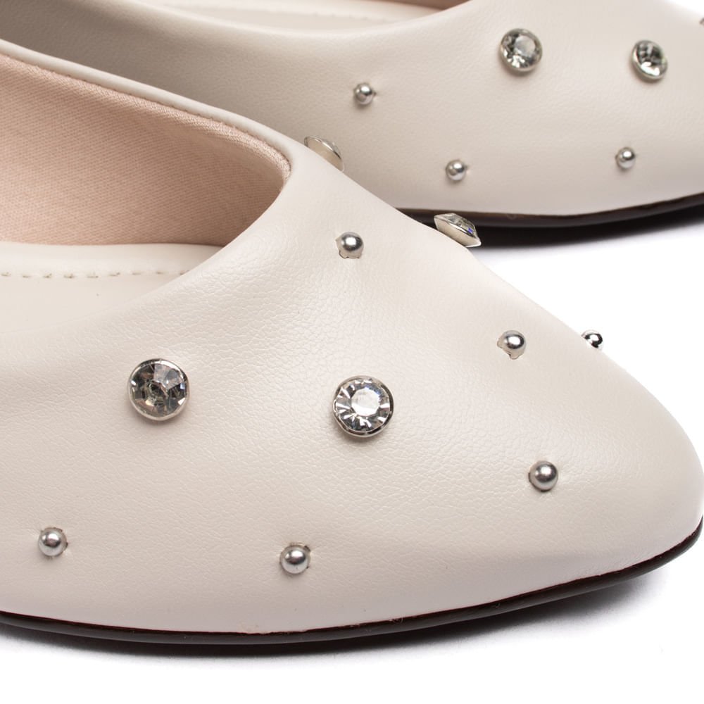 Mule Feminino Moleca em Napa Turim com Pedrarias Off White Branco 6