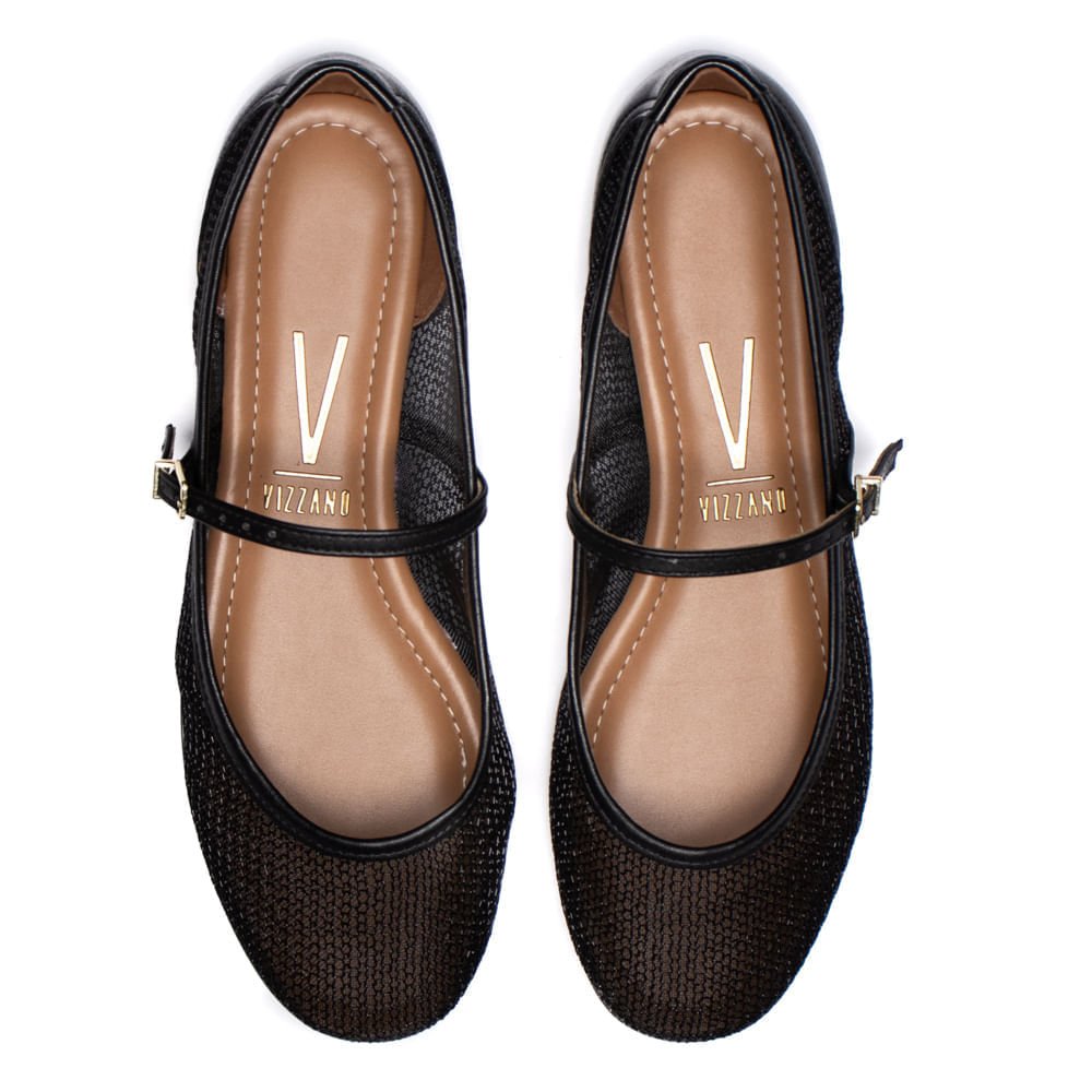 Sapatilha Feminina Vizzano Glam em Tela de Metal Preto Preto 4