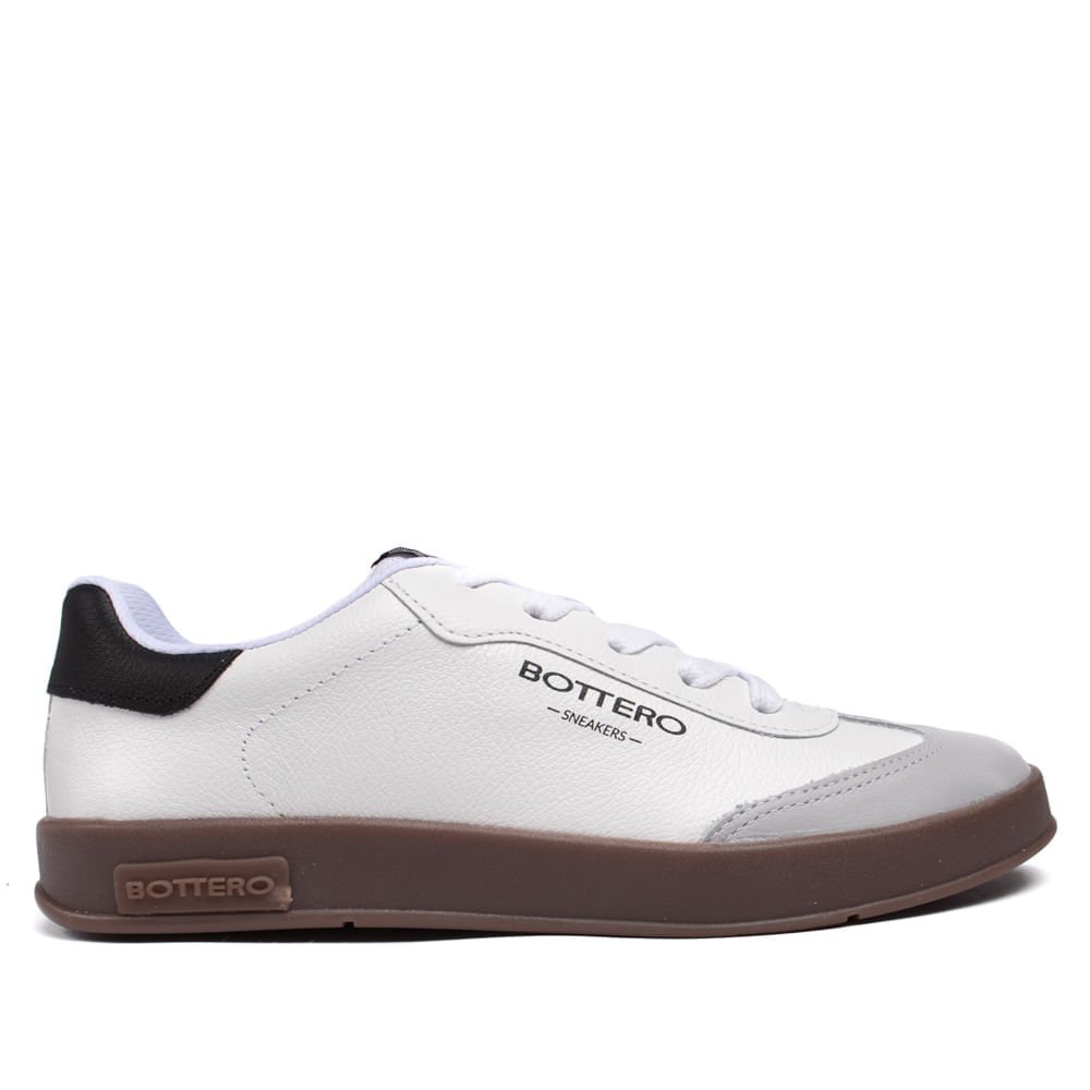Tênis Feminino Bottero em Couro e Recortes Branco/preto