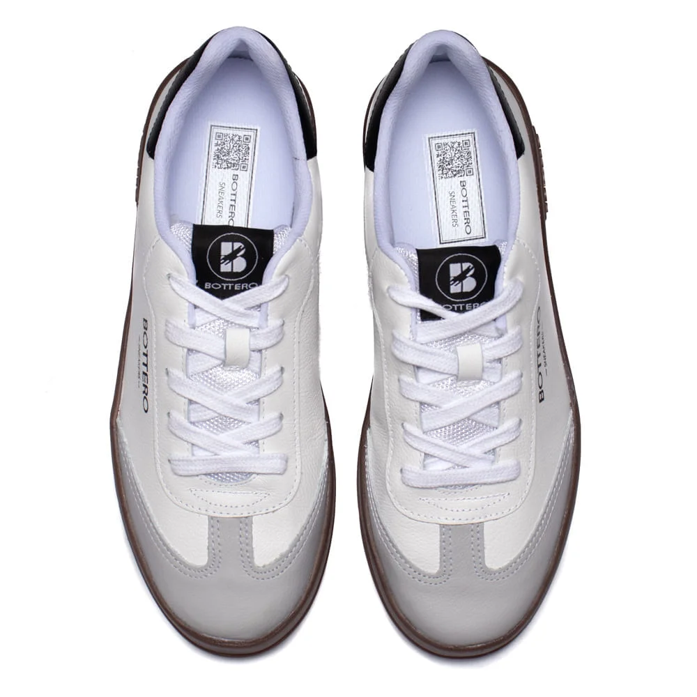 Tênis Feminino Bottero em Couro e Recortes Branco/preto Branco/Preto 4