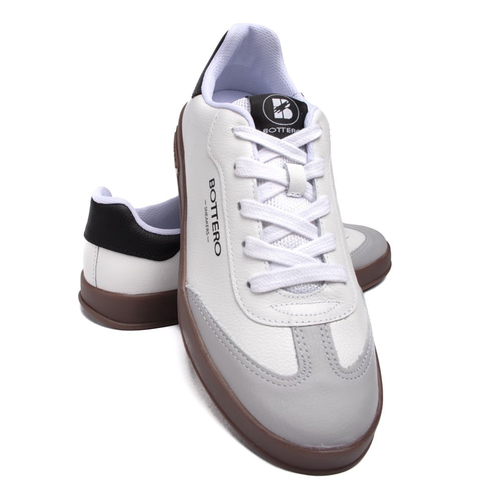 Tênis Feminino Bottero em Couro e Recortes Branco/preto Branco/Preto 5