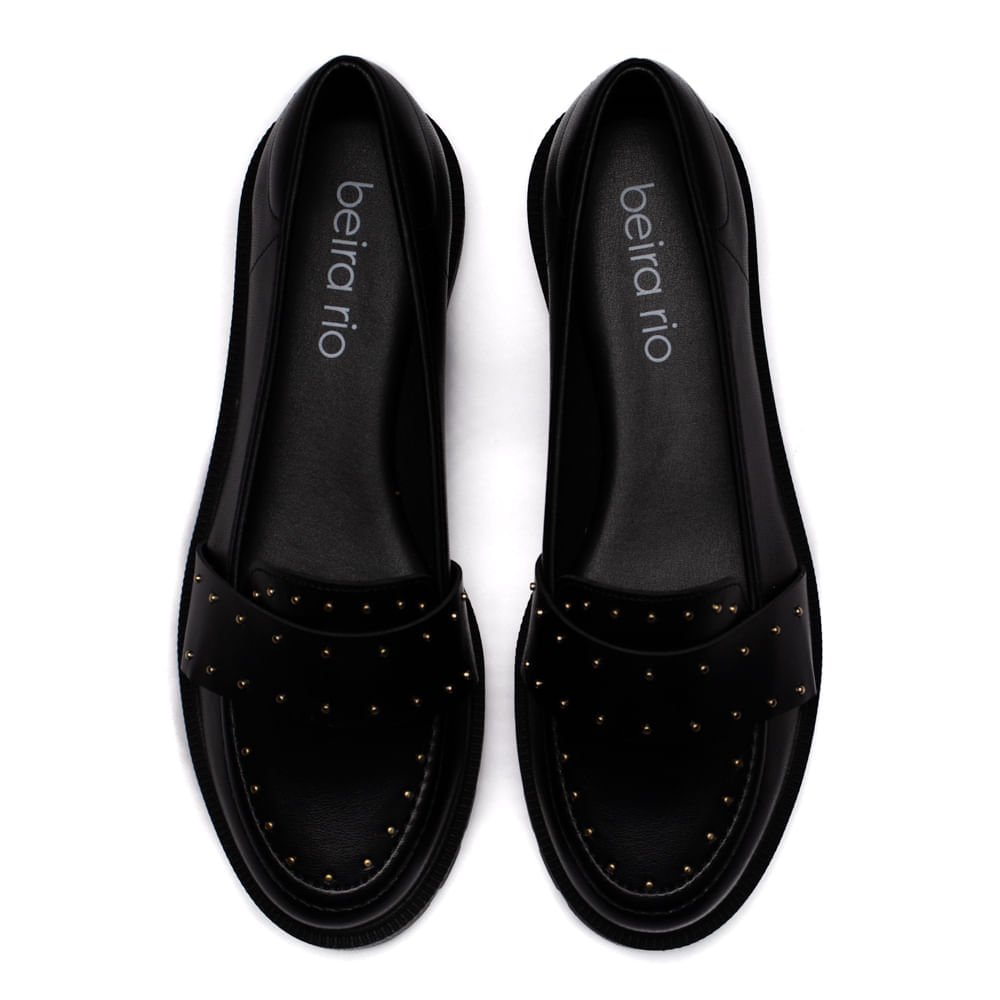 Sapato Mocassim Feminino Beira Rio Napa Turim com Aplicações Metalizadas Preto Preto 4