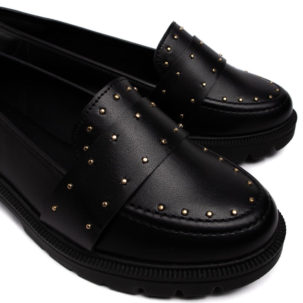 Sapato Mocassim Feminino Beira Rio Napa Turim com Aplicações Metalizadas Preto Preto 6