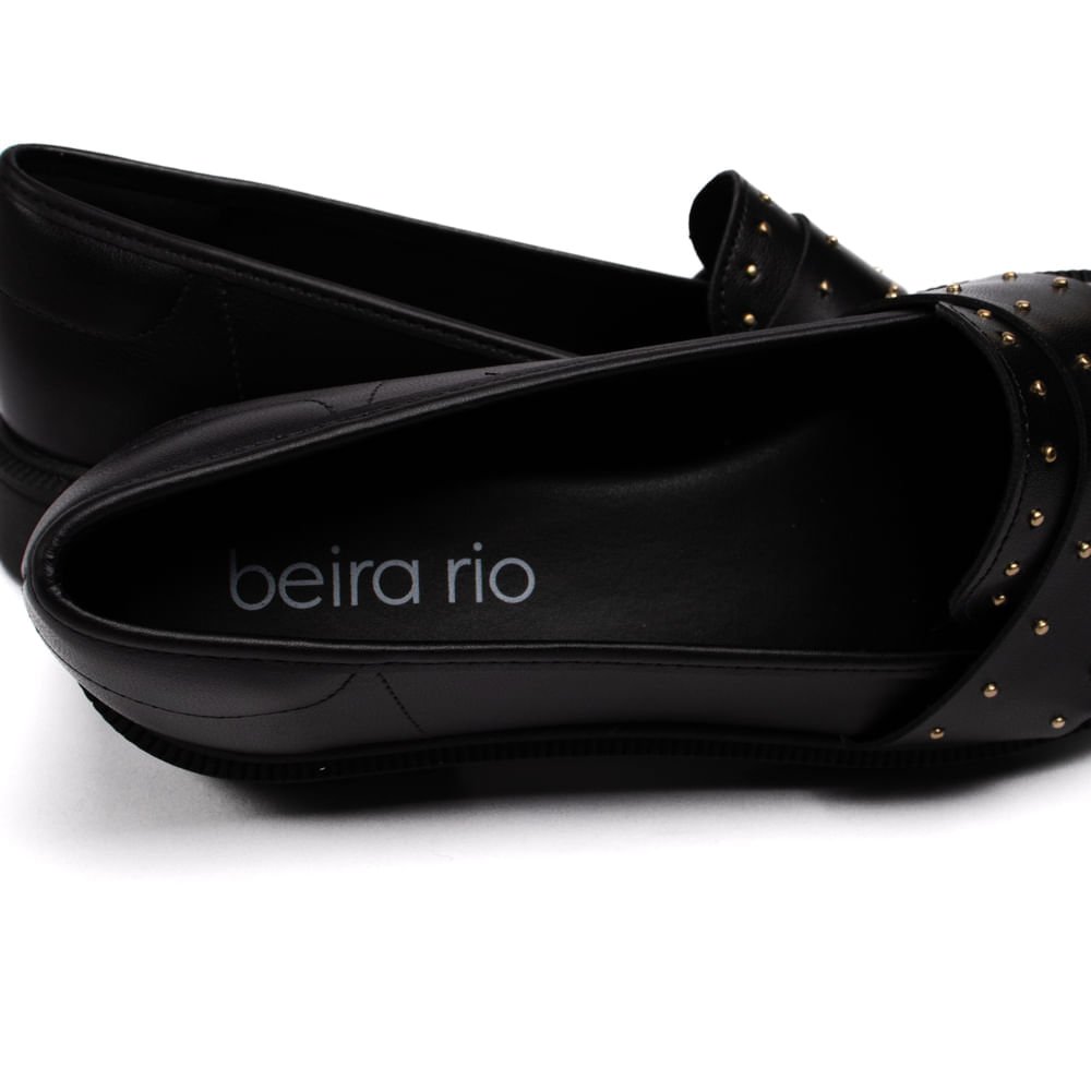 Sapato Mocassim Feminino Beira Rio Napa Turim com Aplicações Metalizadas Preto Preto 7