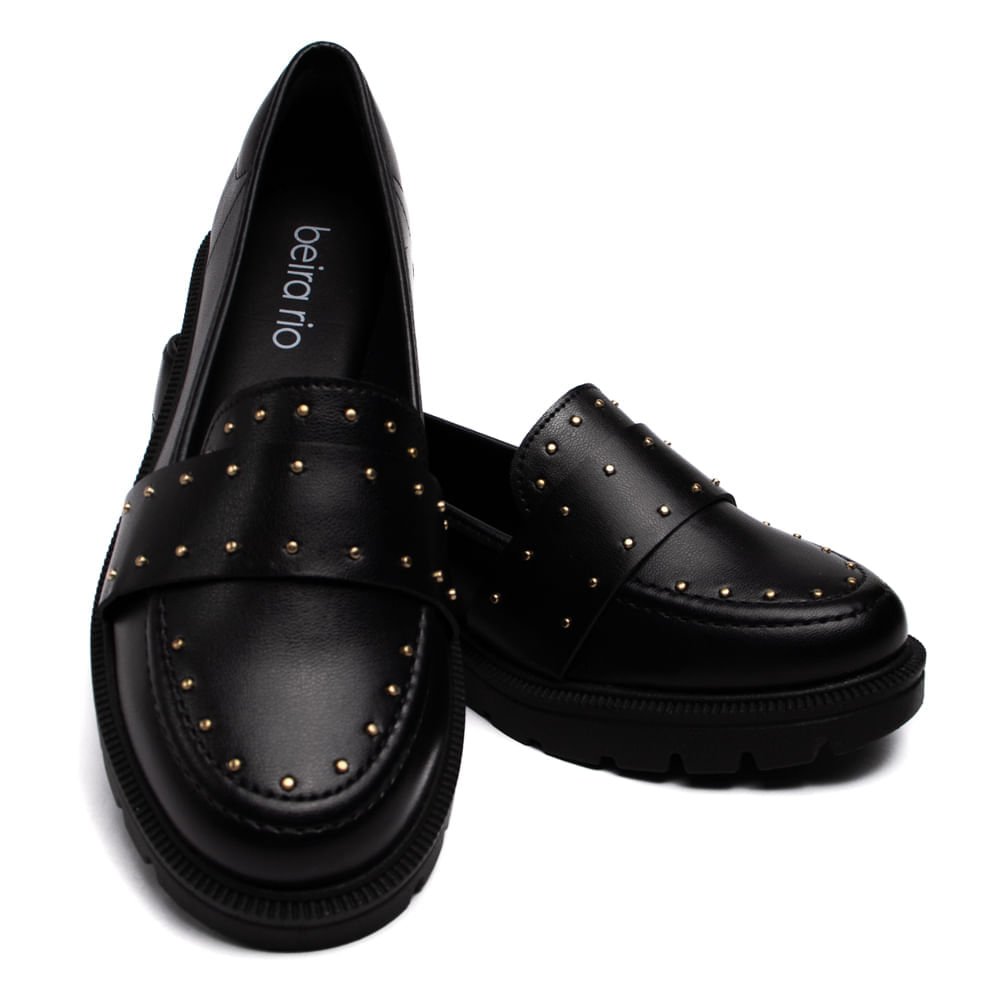 Sapato Mocassim Feminino Beira Rio Napa Turim com Aplicações Metalizadas Preto Preto 8