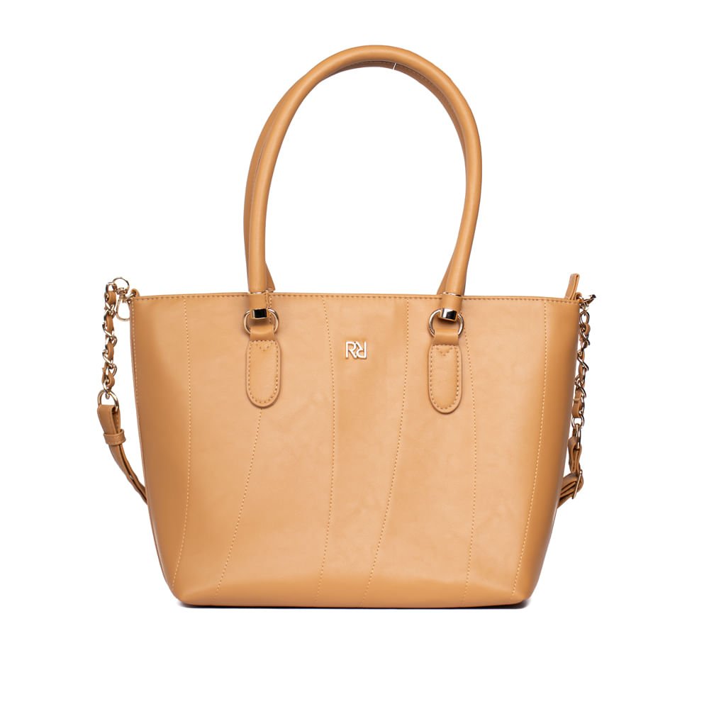 Bolsa Feminina Rafitthy Tiracolo Grande com Correntes e Costuras Caramelo Marrom 1