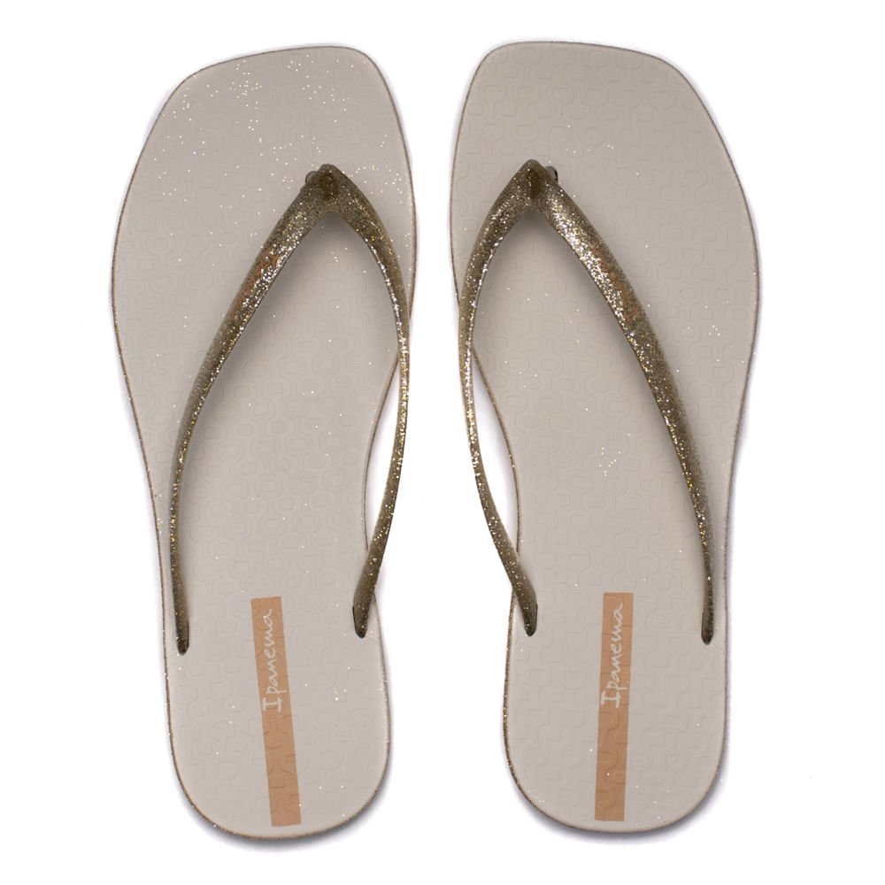 Chinelo Feminino Grendene Ipanema Edge Maxi com Glitter Branco/Dourado