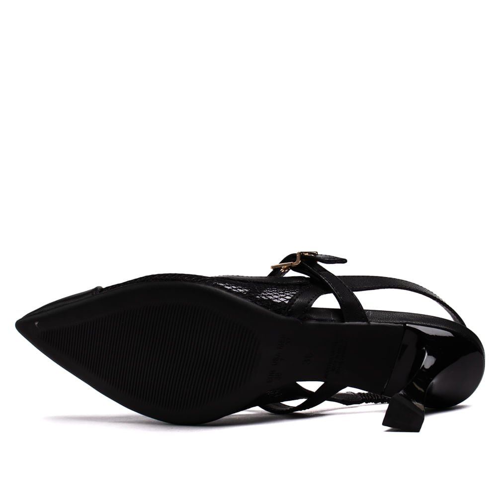 Scarpin Feminino Bebecê Salto Fino Semi Aberto com Fivela e Tela Preto Preto 2