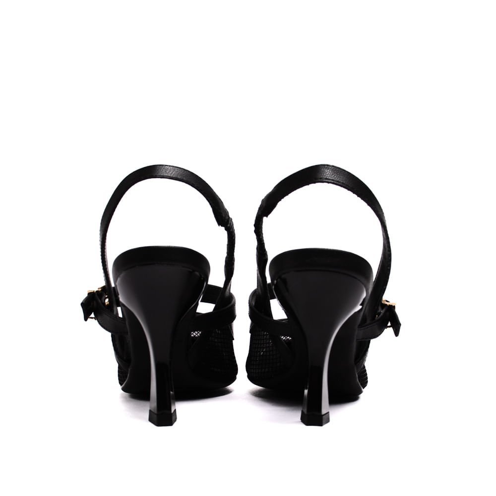 Scarpin Feminino Bebecê Salto Fino Semi Aberto com Fivela e Tela Preto Preto 3