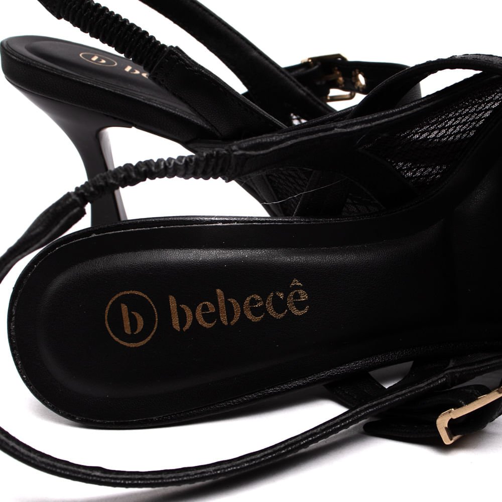Scarpin Feminino Bebecê Salto Fino Semi Aberto com Fivela e Tela Preto Preto 6