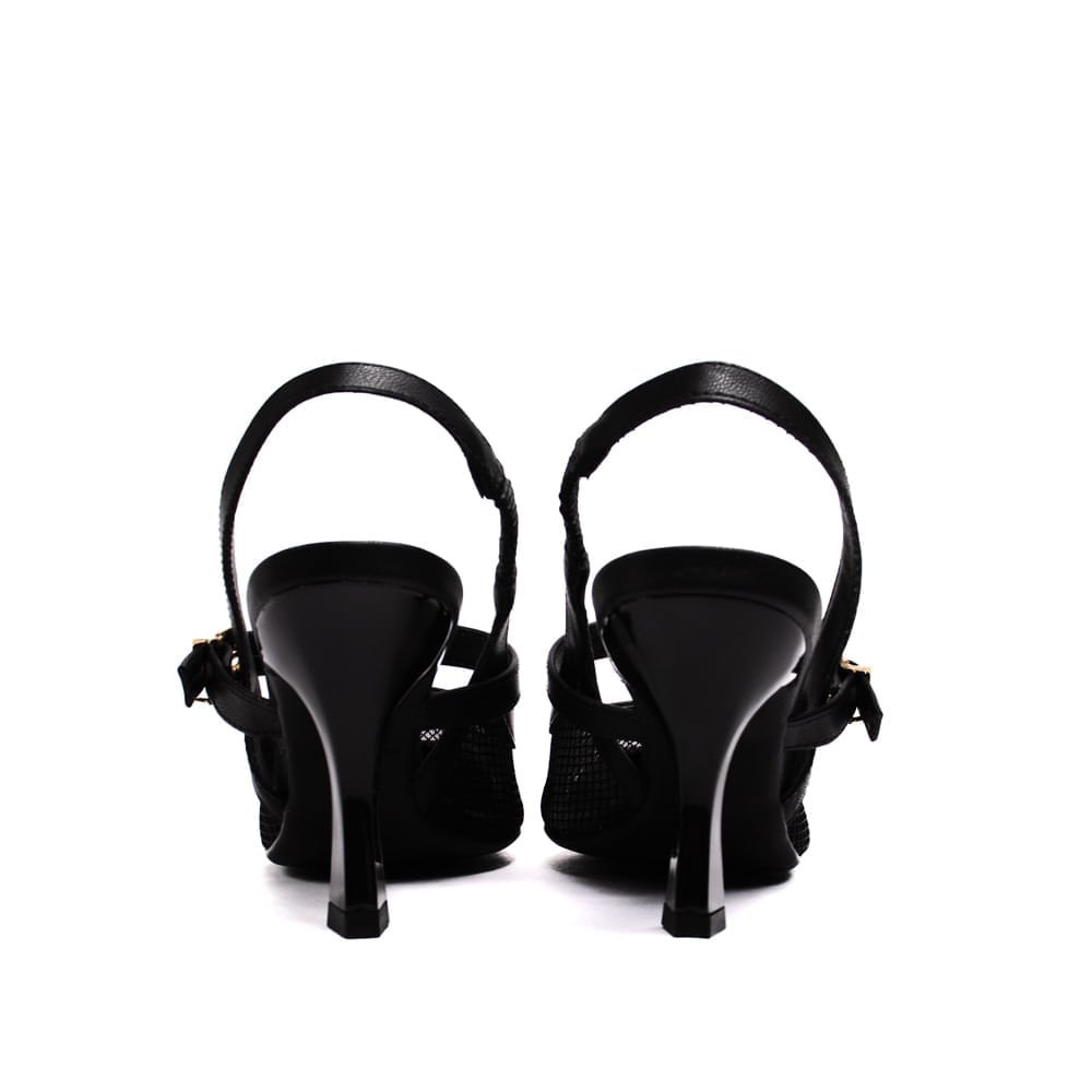 Scarpin Feminino Bebecê Salto Fino Semi Aberto com Fivela e Tela Preto Preto 3