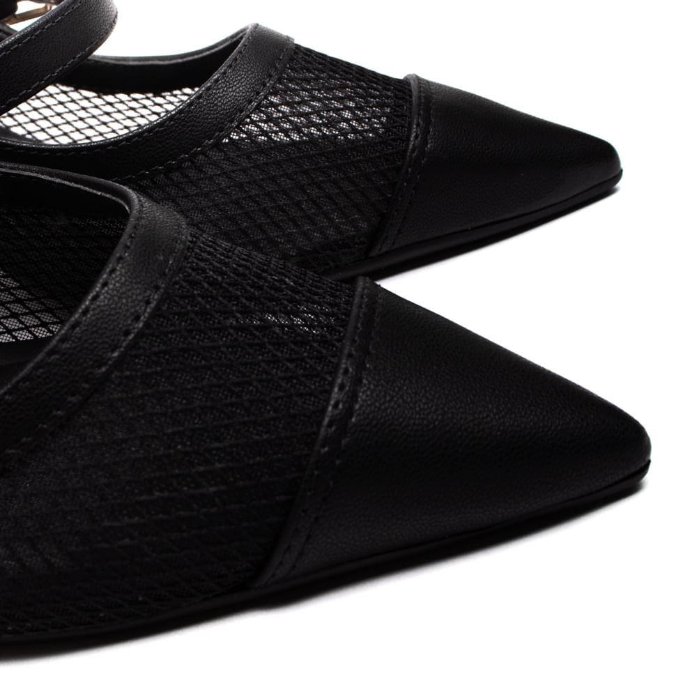Scarpin Feminino Bebecê Salto Fino Semi Aberto com Fivela e Tela Preto Preto 7