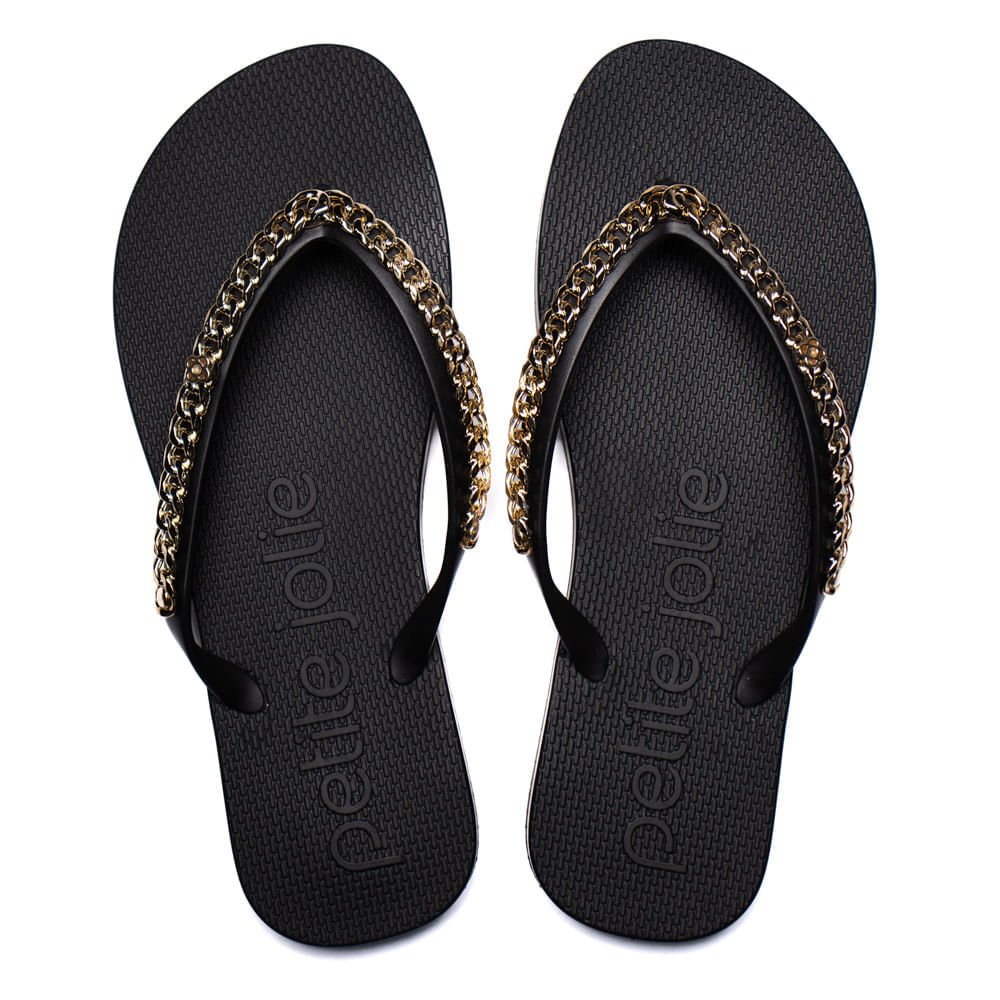 Chinelo Feminino Petite Jolie Fresh com Correntes Preto