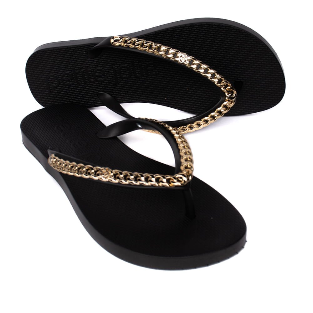 Chinelo Feminino Petite Jolie Fresh com Correntes Preto Preto 4