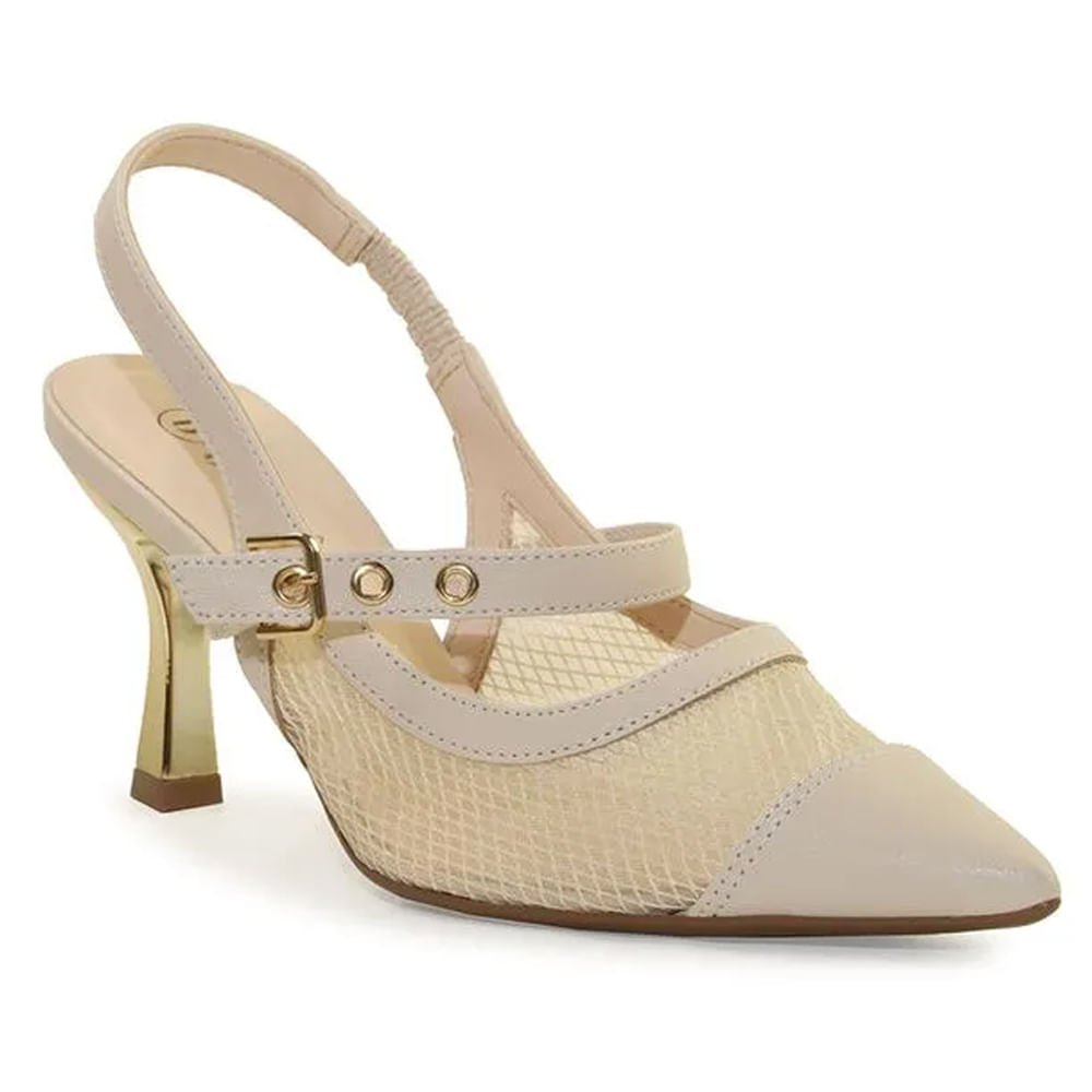 Scarpin Feminino Bebecê Slingback com Bico Fino Creme Bege 2