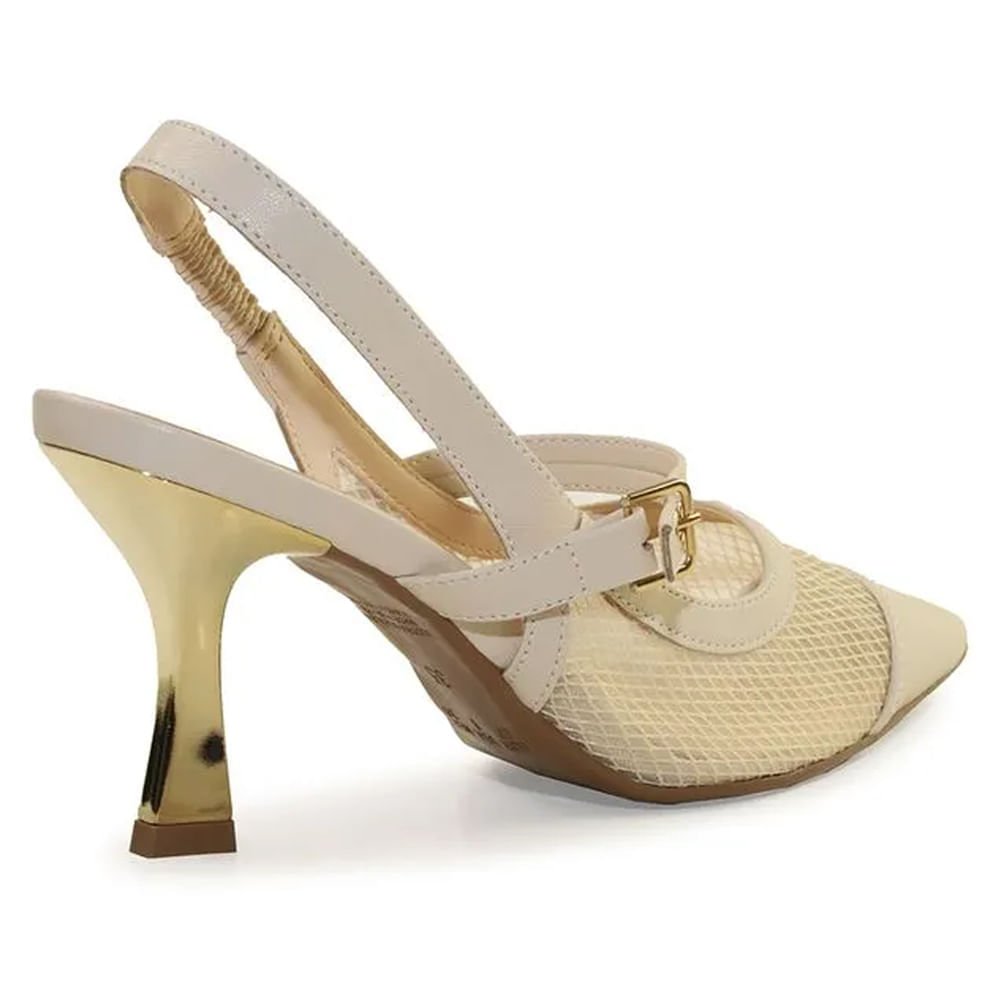 Scarpin Feminino Bebecê Slingback com Bico Fino Creme Bege 3