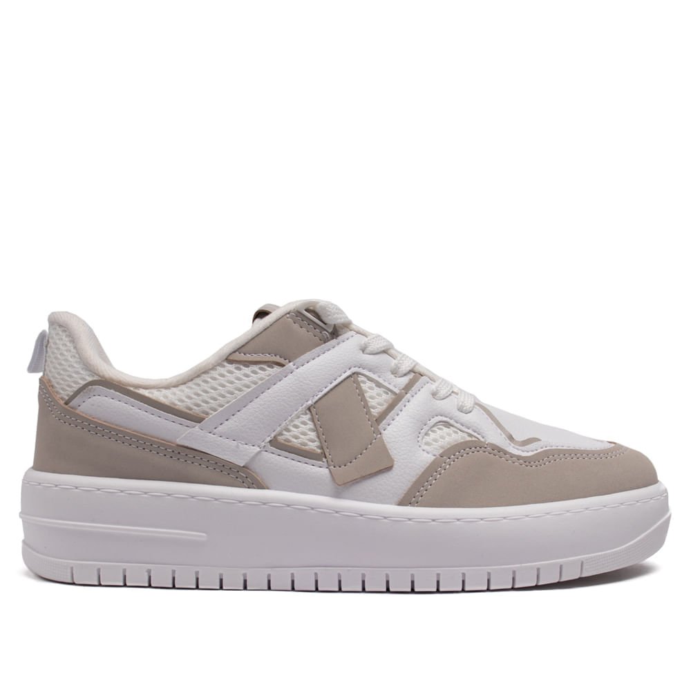Tênis Feminino Vizzano Flatform em Napa com Recortes Branco/Cinza