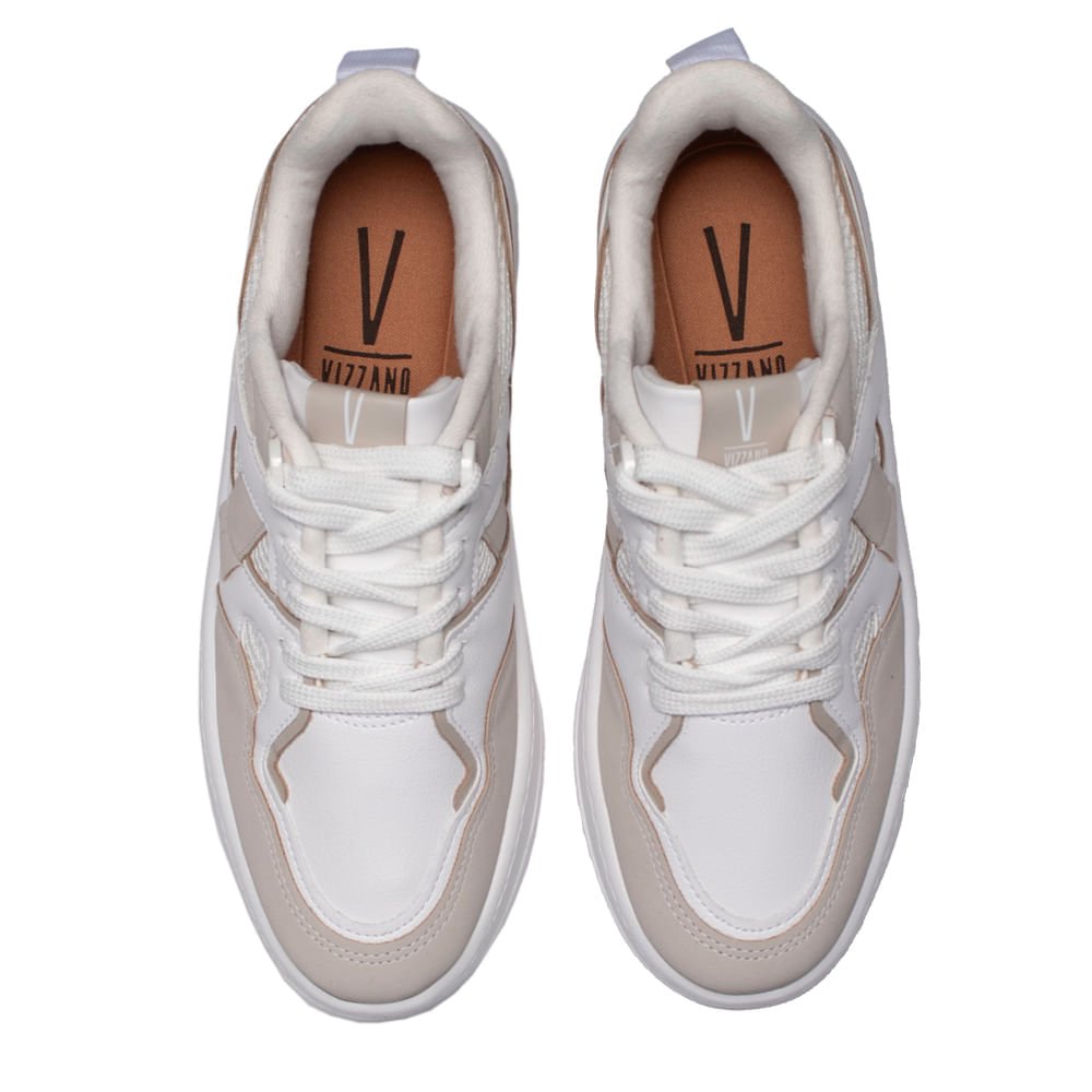 Tênis Feminino Vizzano Flatform em Napa com Recortes Branco/Cinza Branco 4