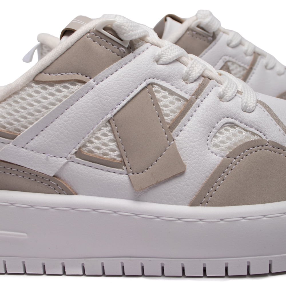 Tênis Feminino Vizzano Flatform em Napa com Recortes Branco/Cinza Branco 5