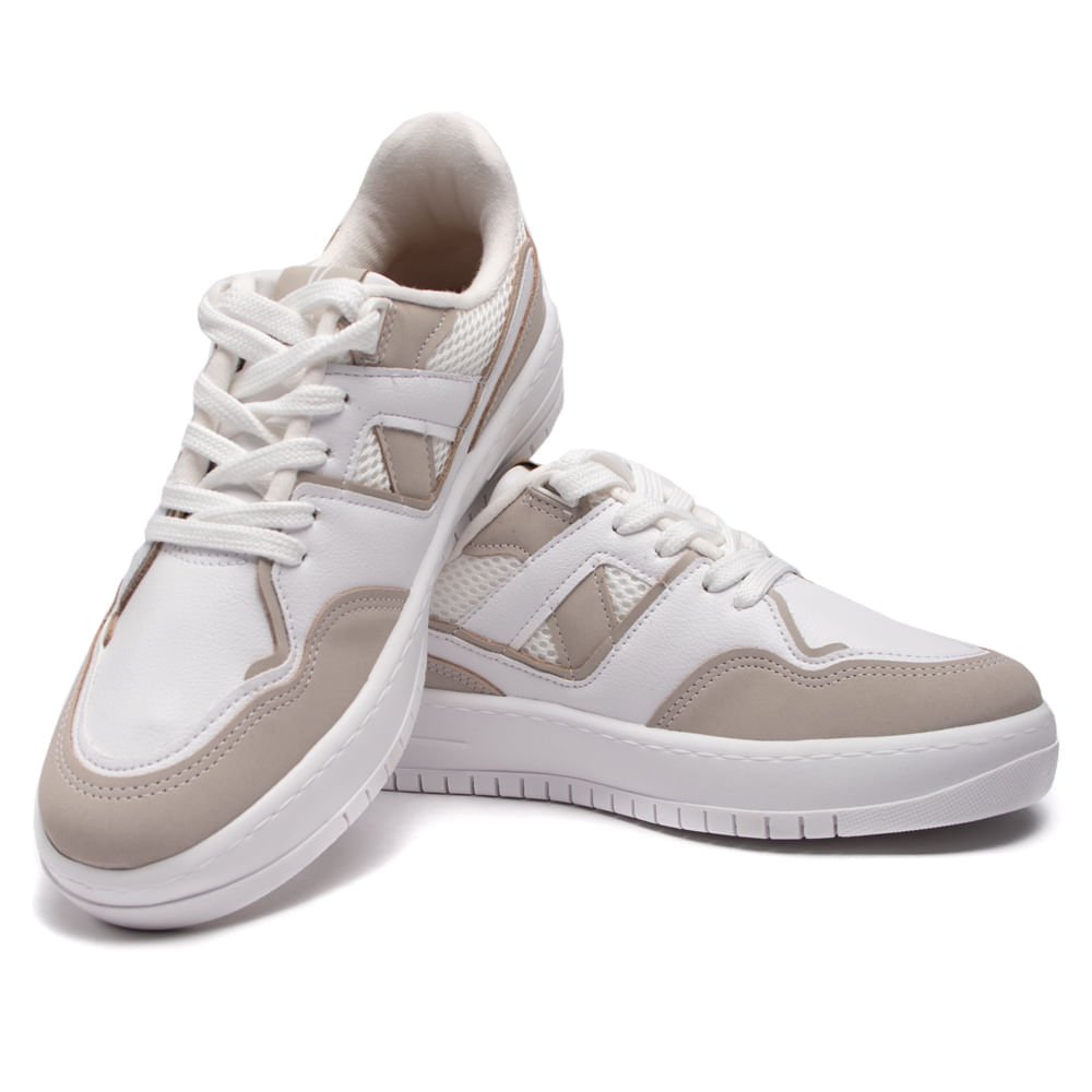 Tênis Feminino Vizzano Flatform em Napa com Recortes Branco/Cinza Branco 6