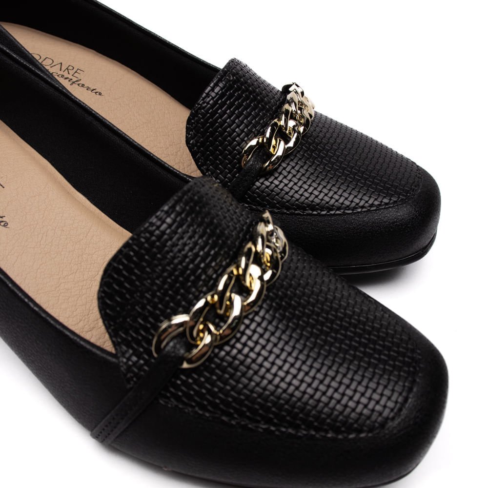 Sapato Feminino Modare em Napa Salto Baixo Tressê e Textura Preto Preto 5