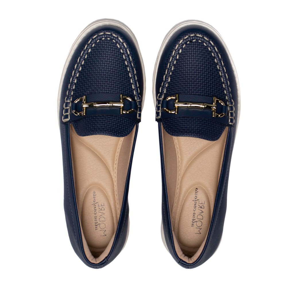 Mocassim Feminino Modare em Napa com Detalhe Dourado e Costuras Marinho Azul 4