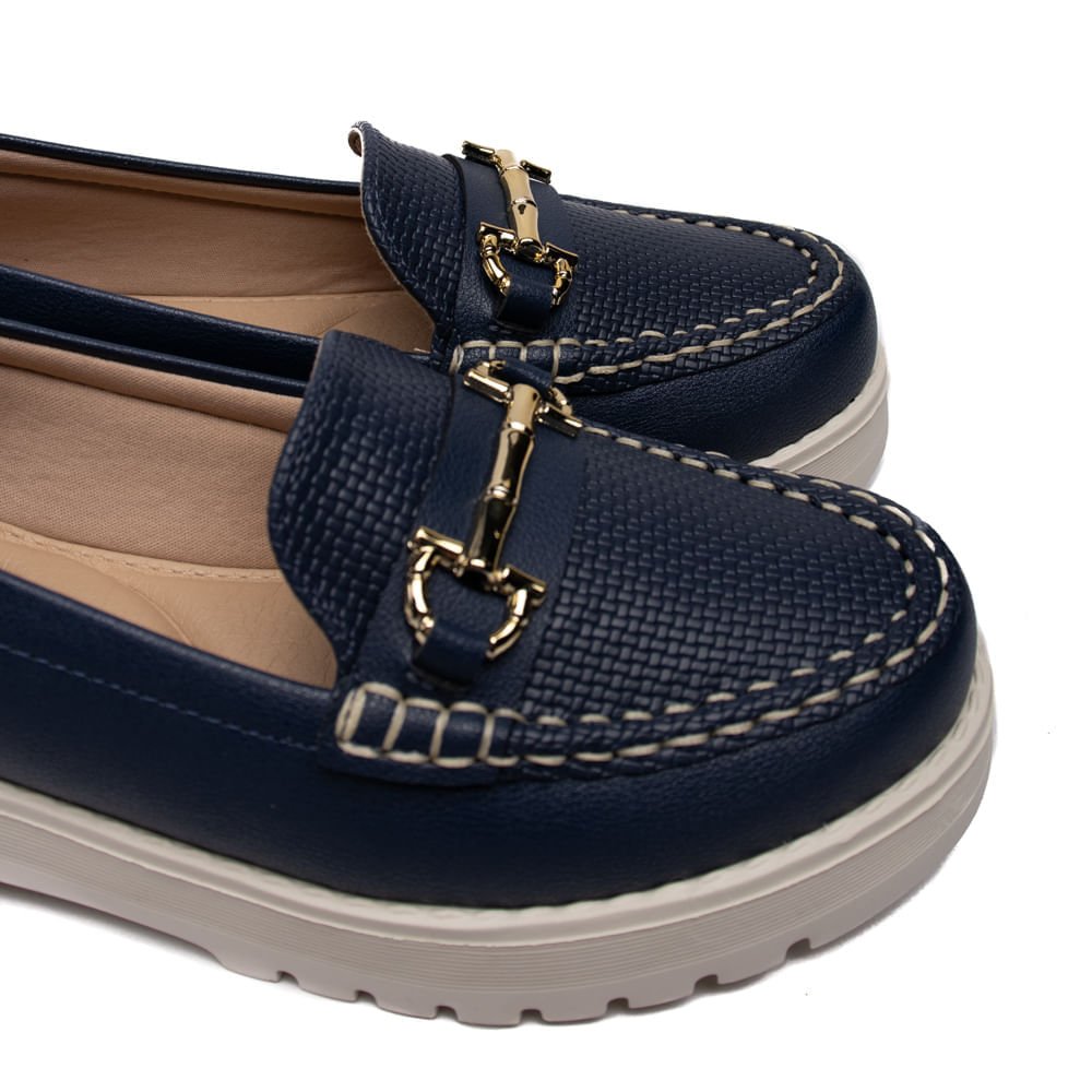 Mocassim Feminino Modare em Napa com Detalhe Dourado e Costuras Marinho Azul 5