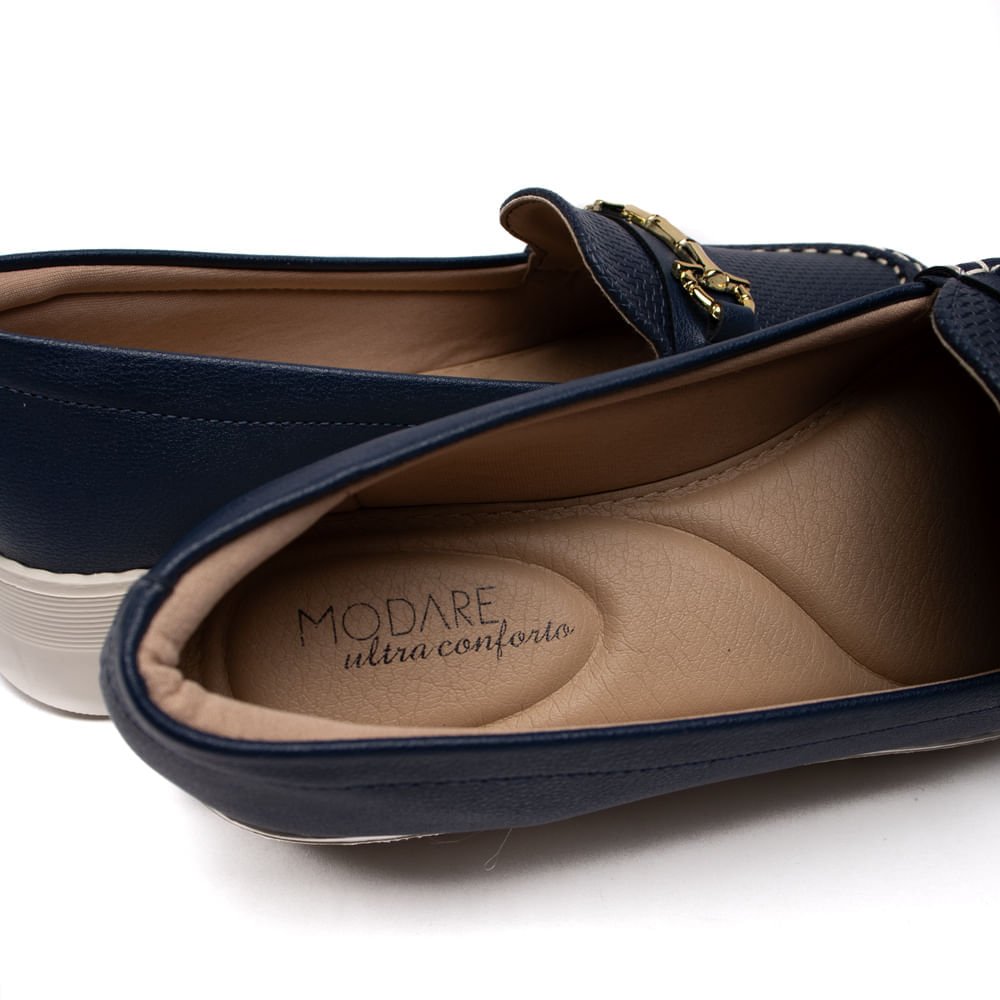 Mocassim Feminino Modare em Napa com Detalhe Dourado e Costuras Marinho Azul 6