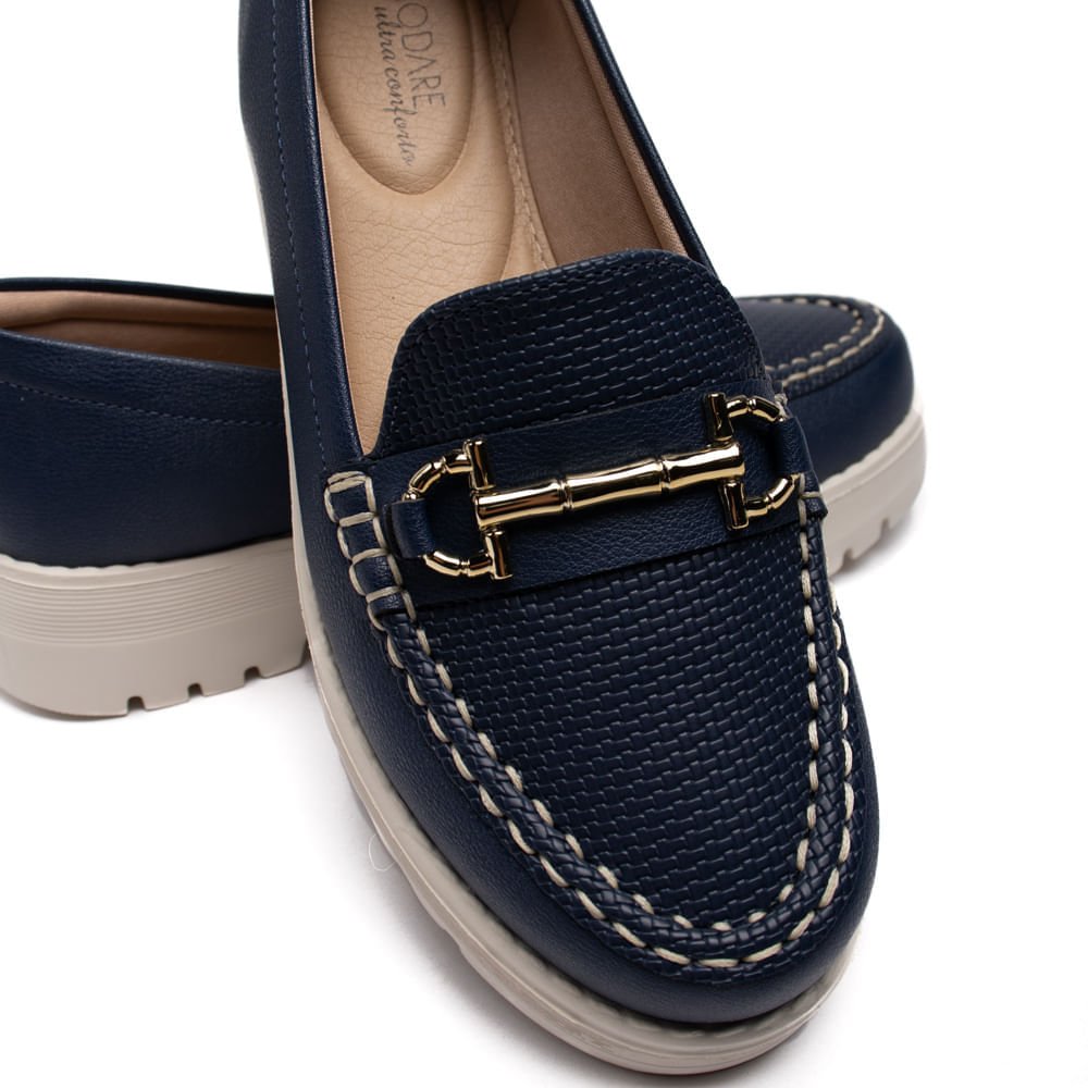 Mocassim Feminino Modare em Napa com Detalhe Dourado e Costuras Marinho Azul 7
