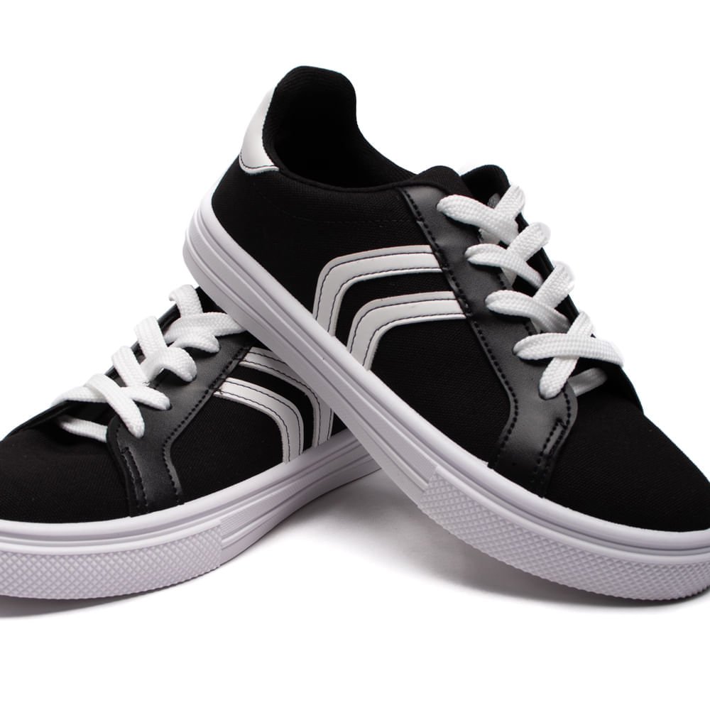 Tênis Feminino Moleca em Lona Preto/Branco Preto 6