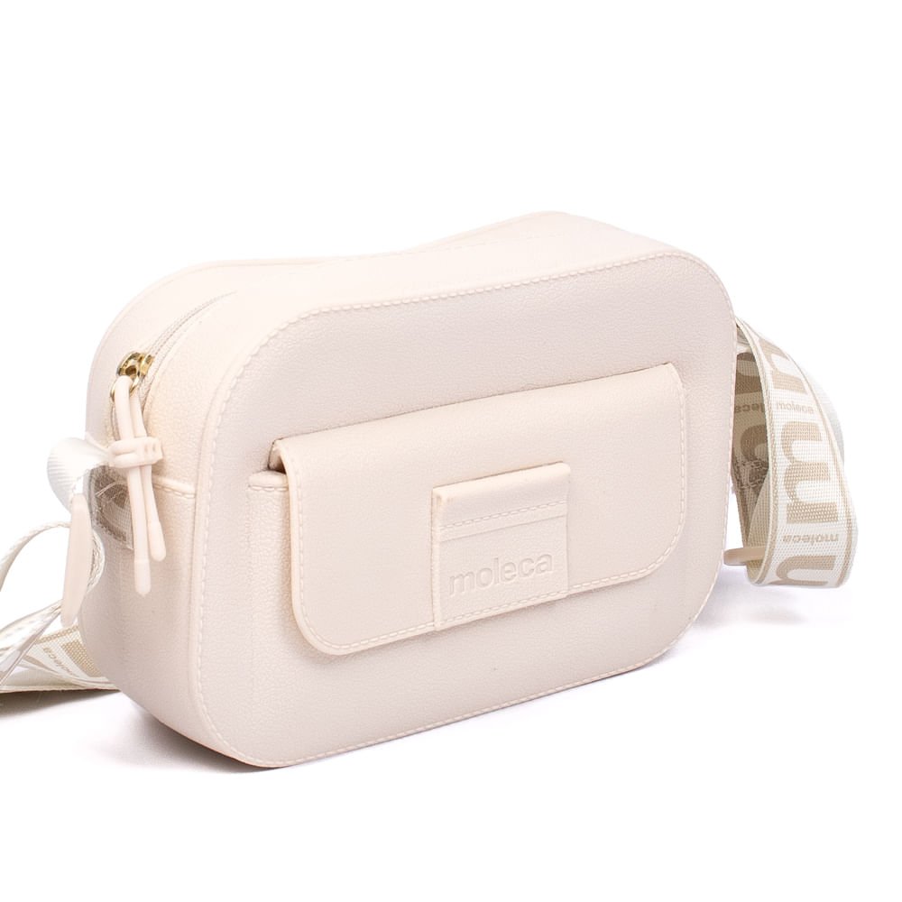Bolsa Feminina Moleca Transversal Pequena com Bolso Off White Branco 3