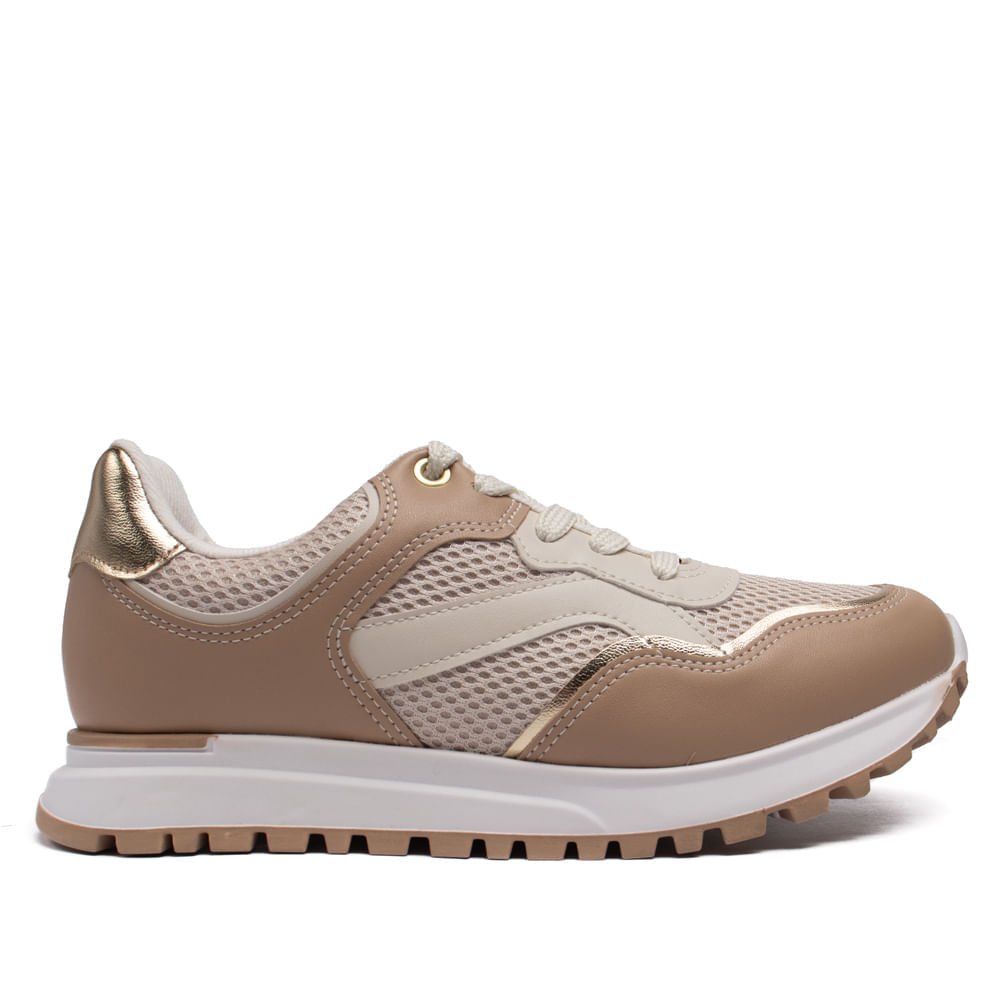 Tênis Feminino Vizzano com Recortes Bege/Dourado