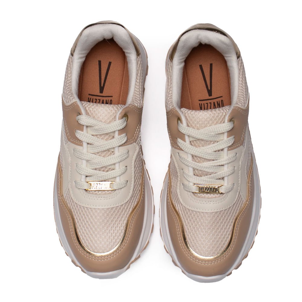 Tênis Feminino Vizzano com Recortes Bege/Dourado Bege 4