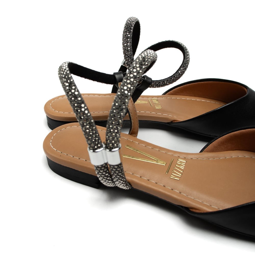 Mule Feminino Vizzano com Tiras de Strass Preto/Prata Preto 5