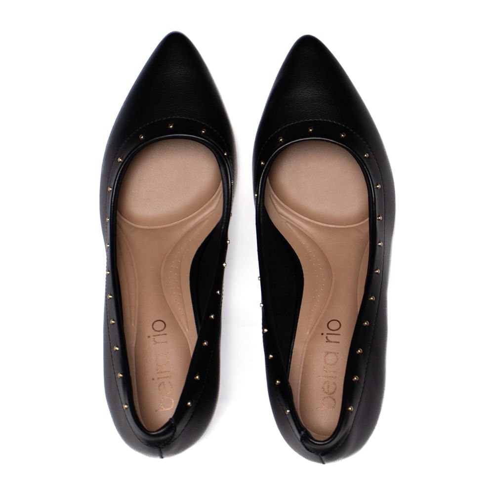 Sapato Scarpin Feminino Beira Rio em Napa com Aplicações Metalizadas Preto Preto 4