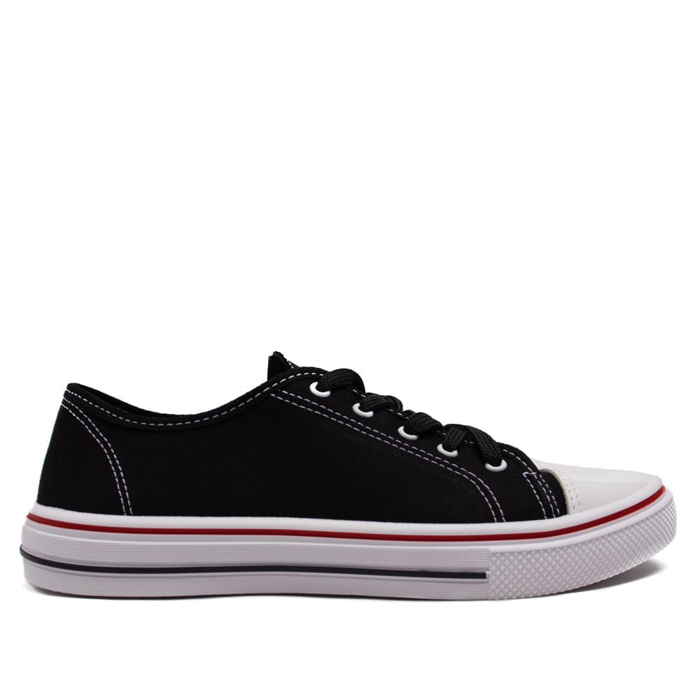 Tênis Feminino Moleca Sider em Lona Preto/Branco