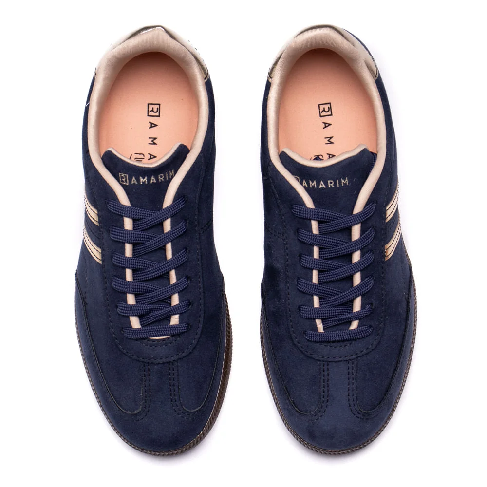 Tênis Feminino Ramarim Camurça SNK 001 Marinho/dourado Azul 4