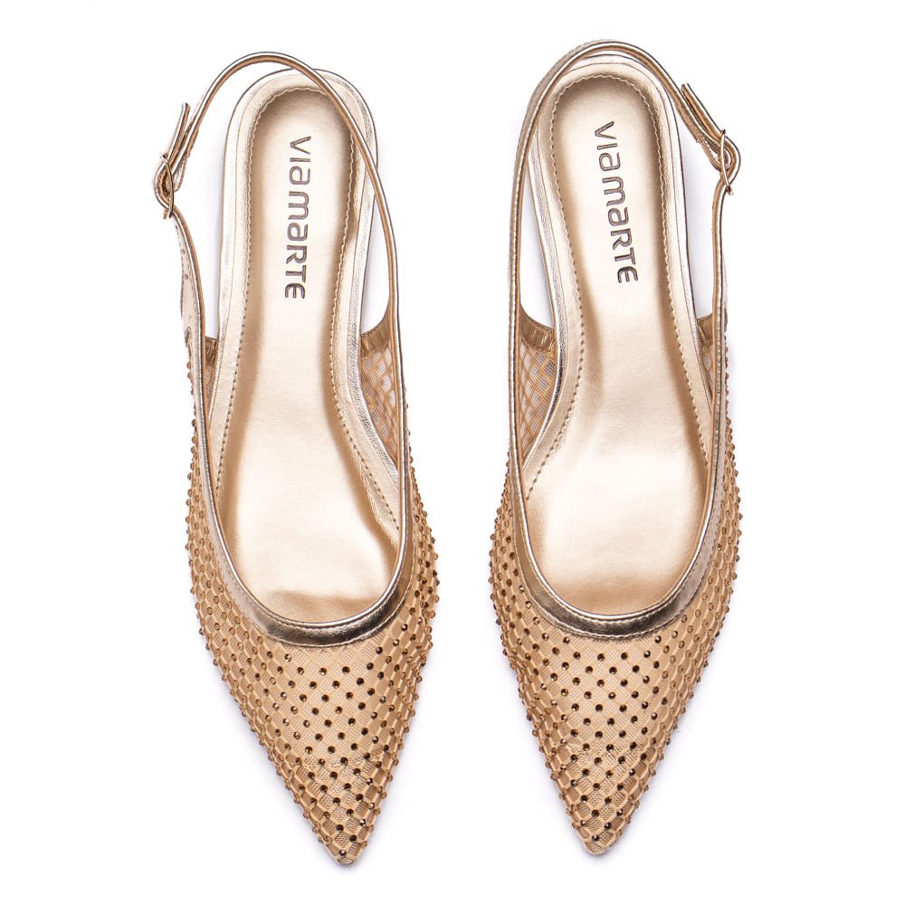 Scarpin Feminino Via Marte em Tela Metalizado Dourado Dourado 4