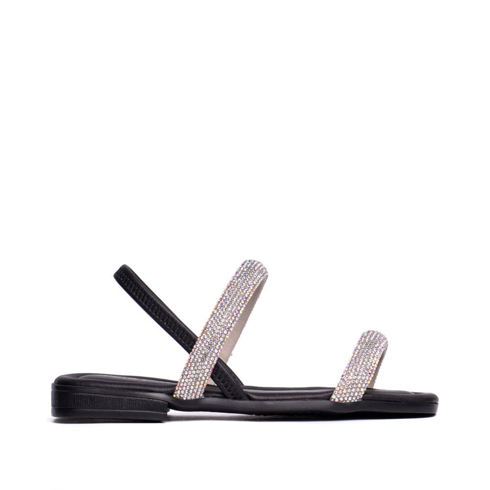 Sandália Rasteira Infantil Pink Cats com Tiras em Strass Preto