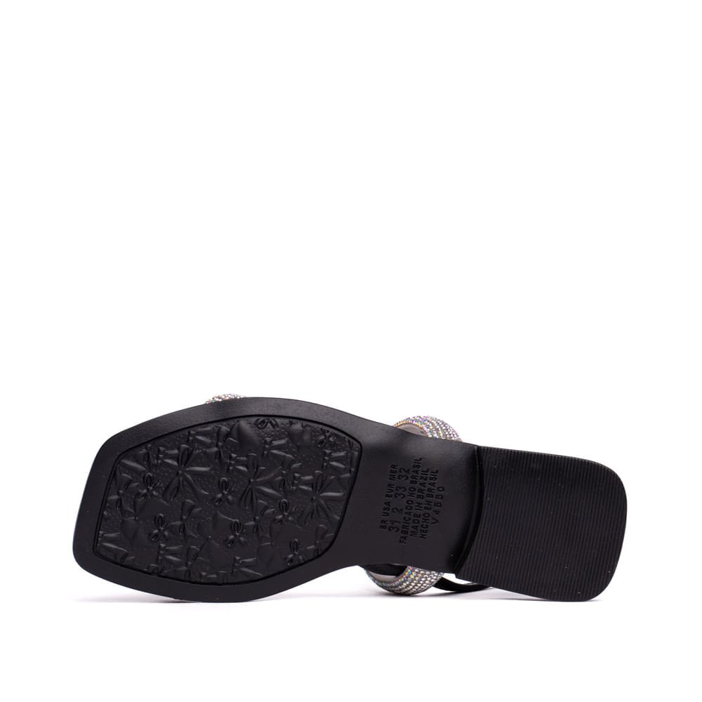 Sandália Rasteira Infantil Pink Cats com Tiras em Strass Preto Preto 2